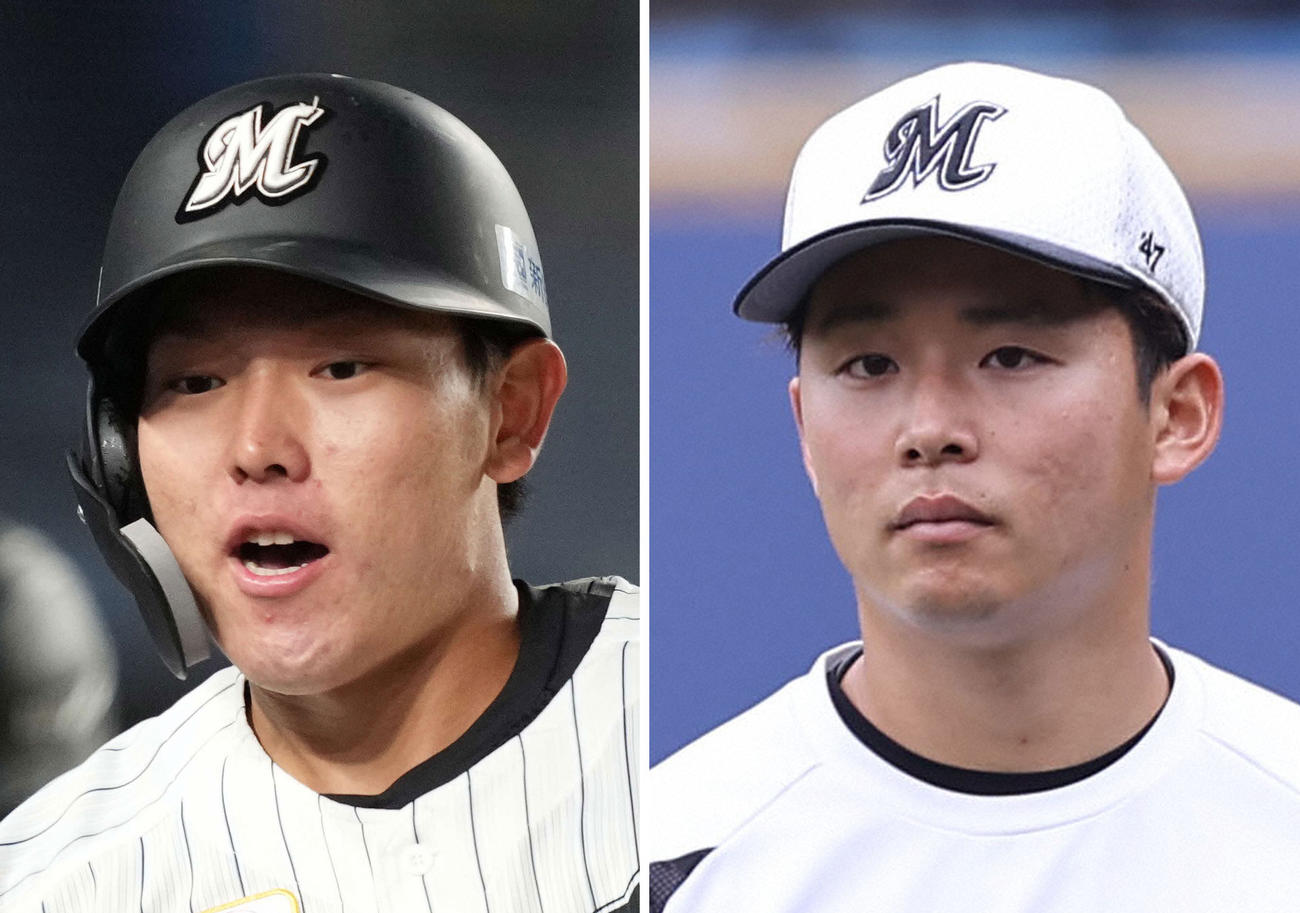ロッテ安田尚憲（左）と横山陸人