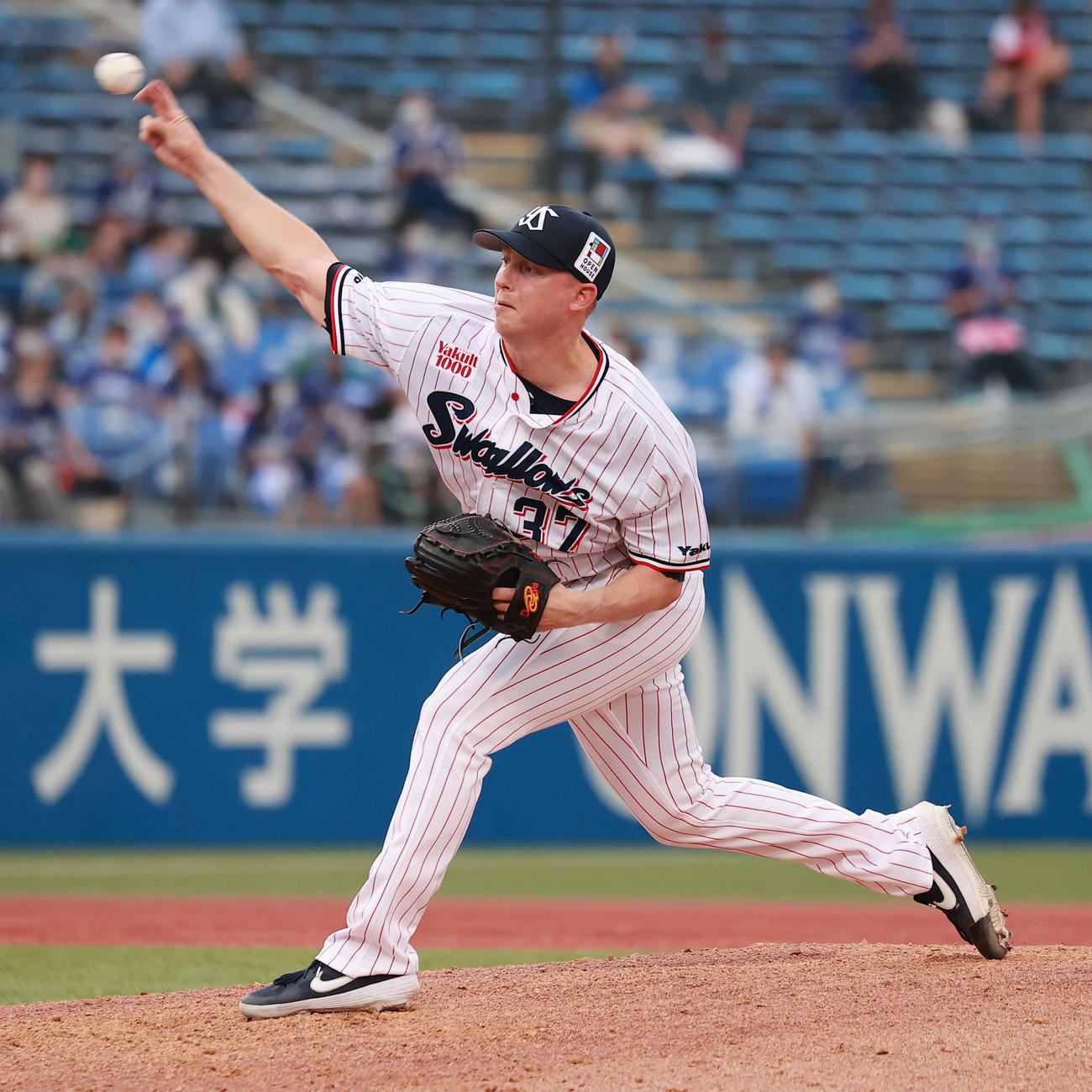 6月20日の中日戦で力投するヤクルト・マクガフ（2021年6月20日撮影）