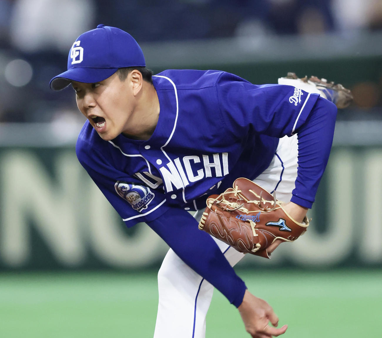 巨人対中日　中日先発の柳（撮影・足立雅史）