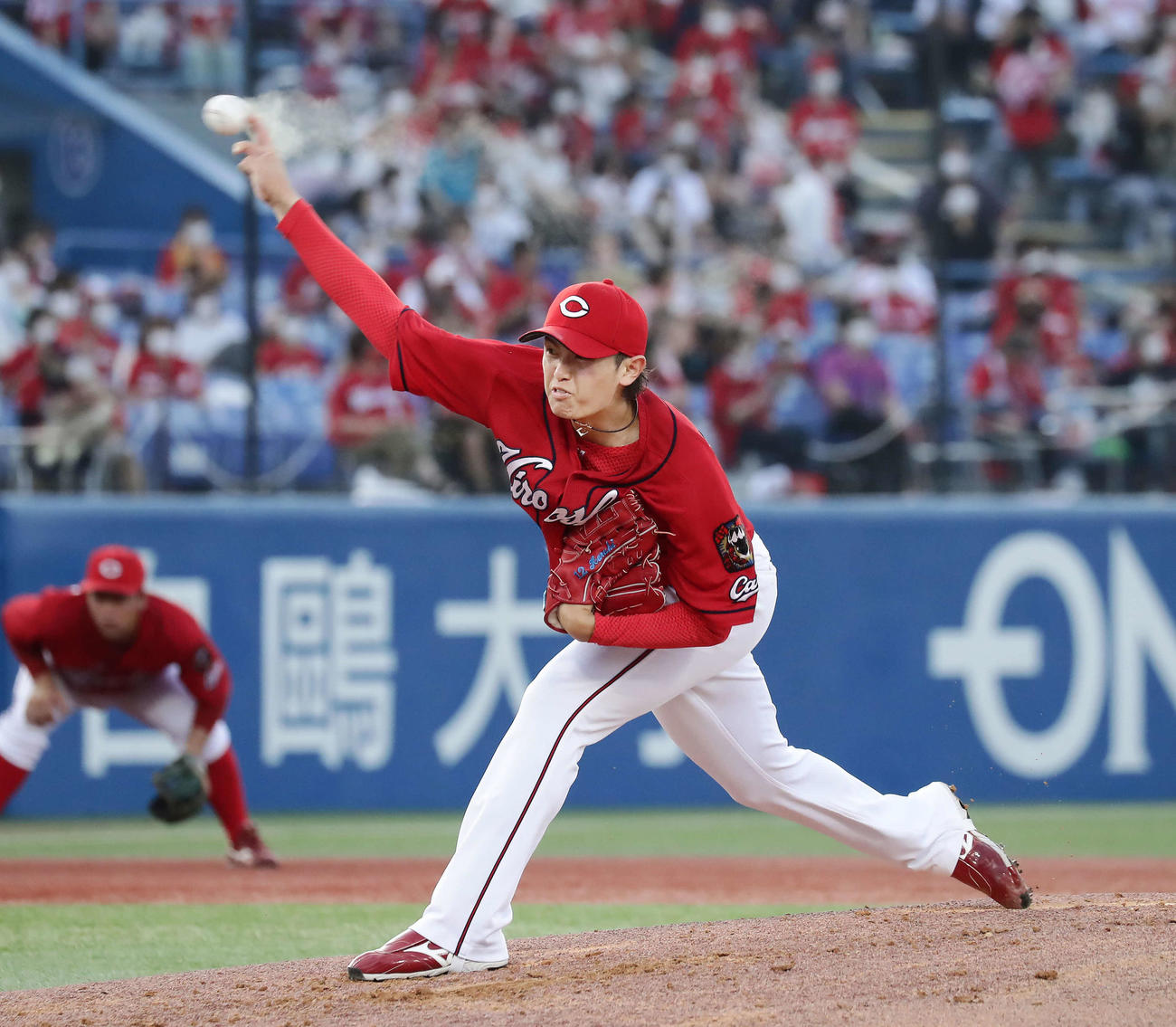 ヤクルト対広島　力投する広島先発の大道（撮影・丹羽敏通）