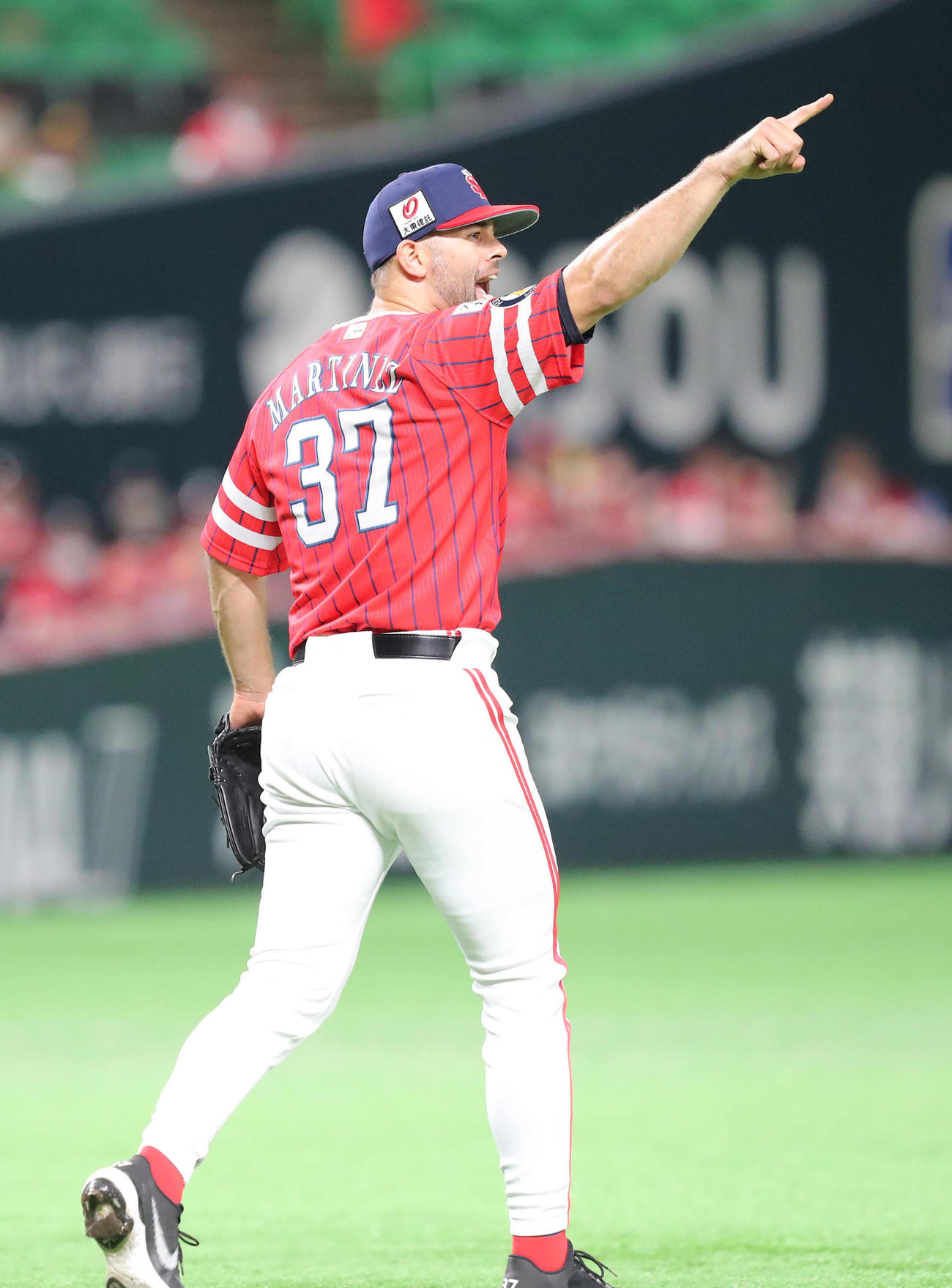ソフトバンク対オリックス　3回表オリックス1死一塁、福田周平の打球を好捕したマルティネスは気合いが入った表情（撮影・梅根麻紀）