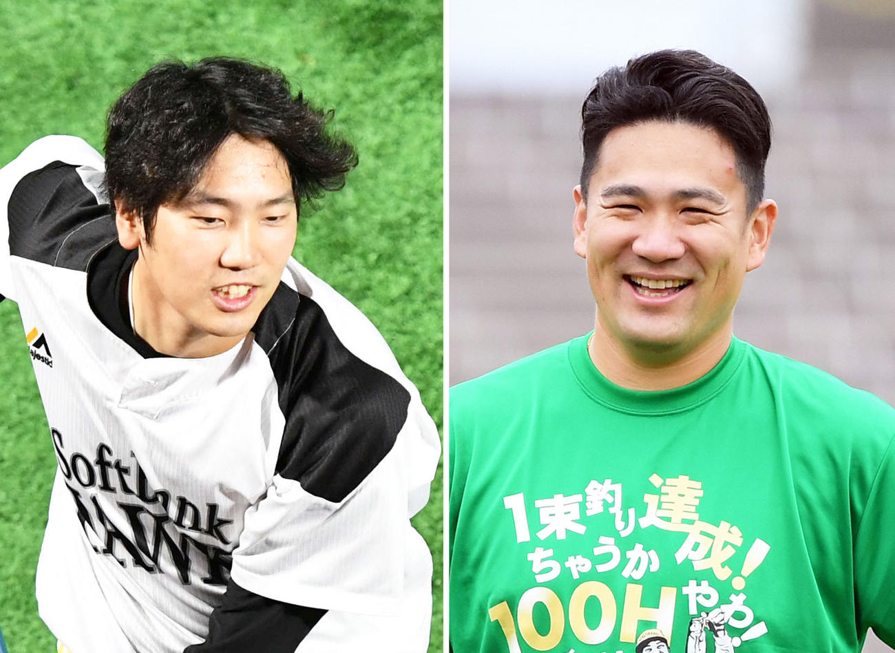 ソフトバンク石川柊太、楽天田中将大（右）