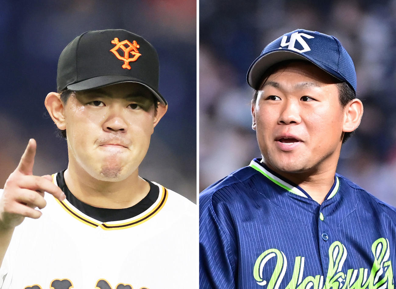 左から巨人山口俊、ヤクルト田口麗斗