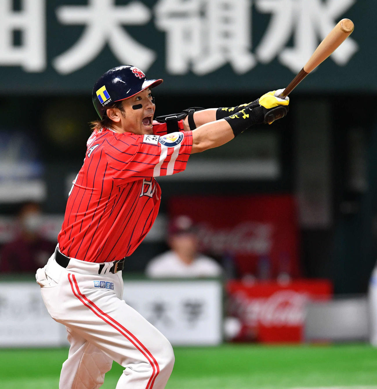 ソフトバンク対楽天　5回裏ソフトバンク無死一塁、松田は右越え2点本塁打を放つ（撮影・岩下翔太）