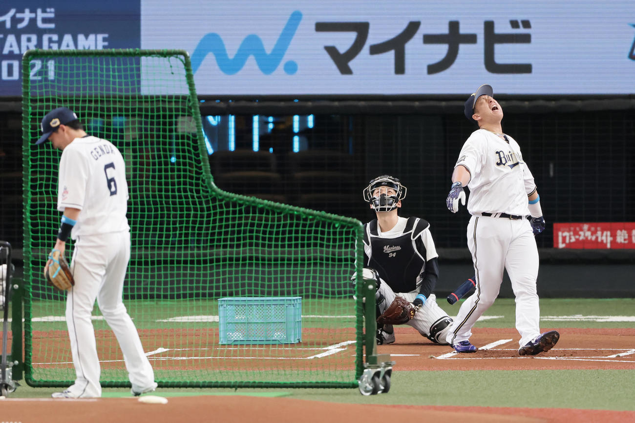 ホームランダービーの第1試合でヤクルト山田に敗れたオリックス杉本（撮影・足立雅史）