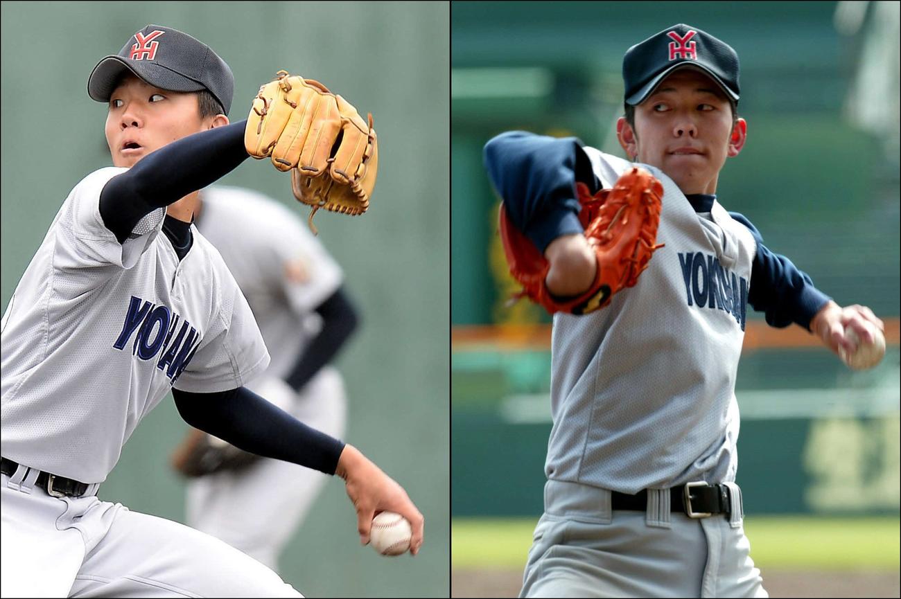 横浜高校時代の阪神伊藤将（左）と成瀬