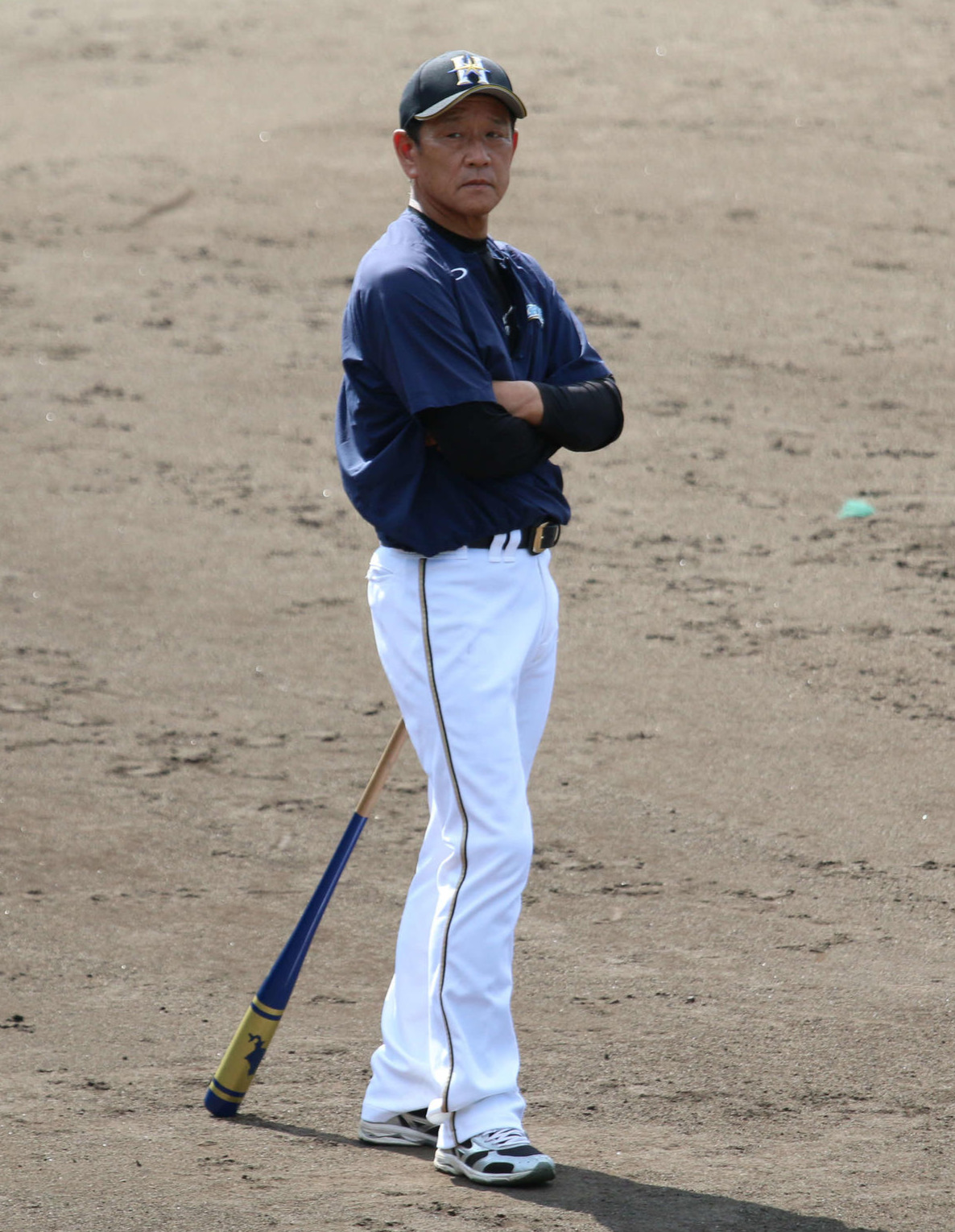 鎌ケ谷の2軍施設で1軍練習に参加した日本ハム栗山監督（撮影・木下大輔）