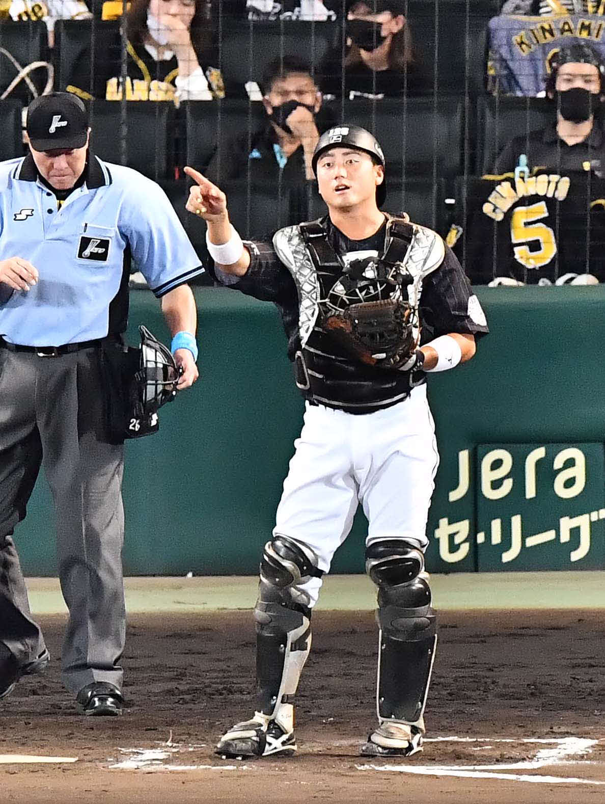 阪神対ロッテ　7回から捕手に入る植田将太（撮影・上田博志）