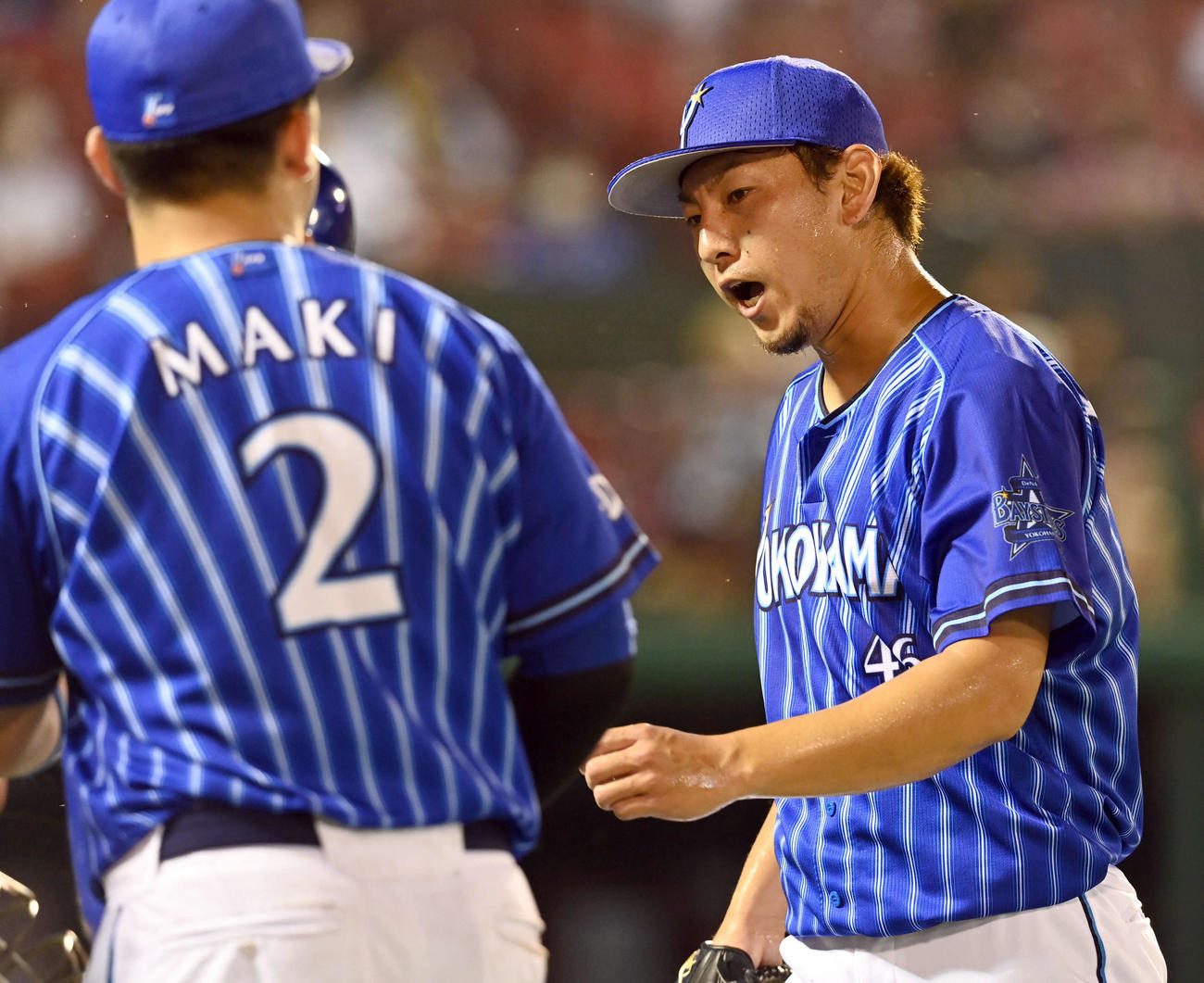 エキシビションマッチ　楽天対DeNA 7回からマウンドに上がり無失点に抑えたDeNA田中健（撮影・たえ見朱実）