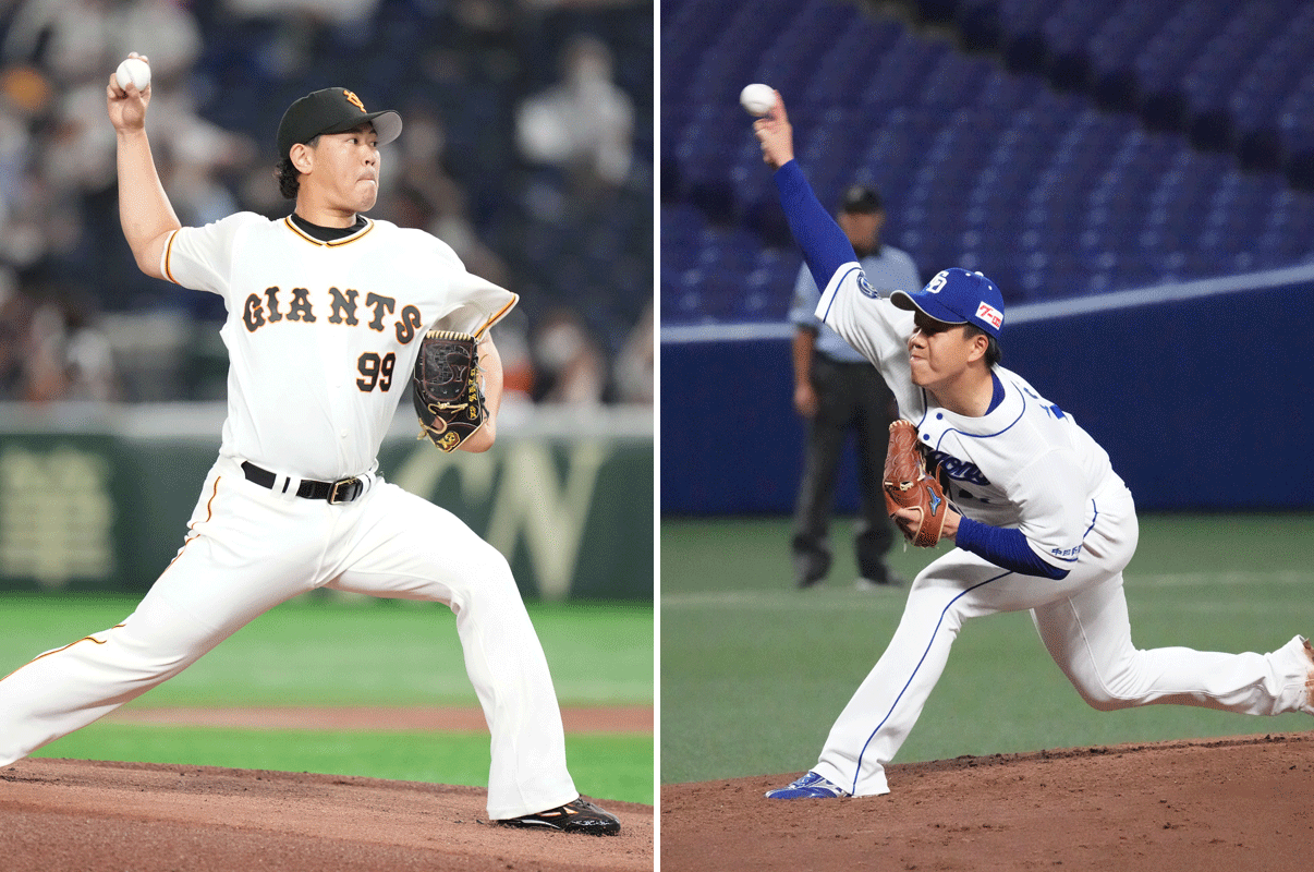 巨人山口俊（左）と中日柳裕也