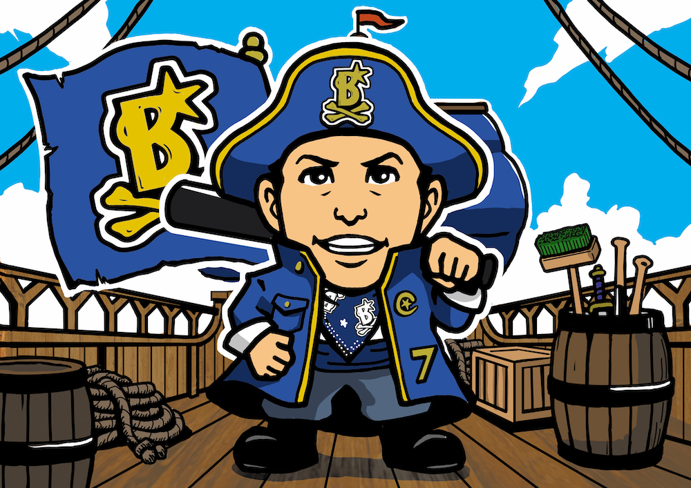 イベントで「DB海賊団」の船長（キャプテン）に扮（ふん）するDeNA佐野のイラスト（球団提供）