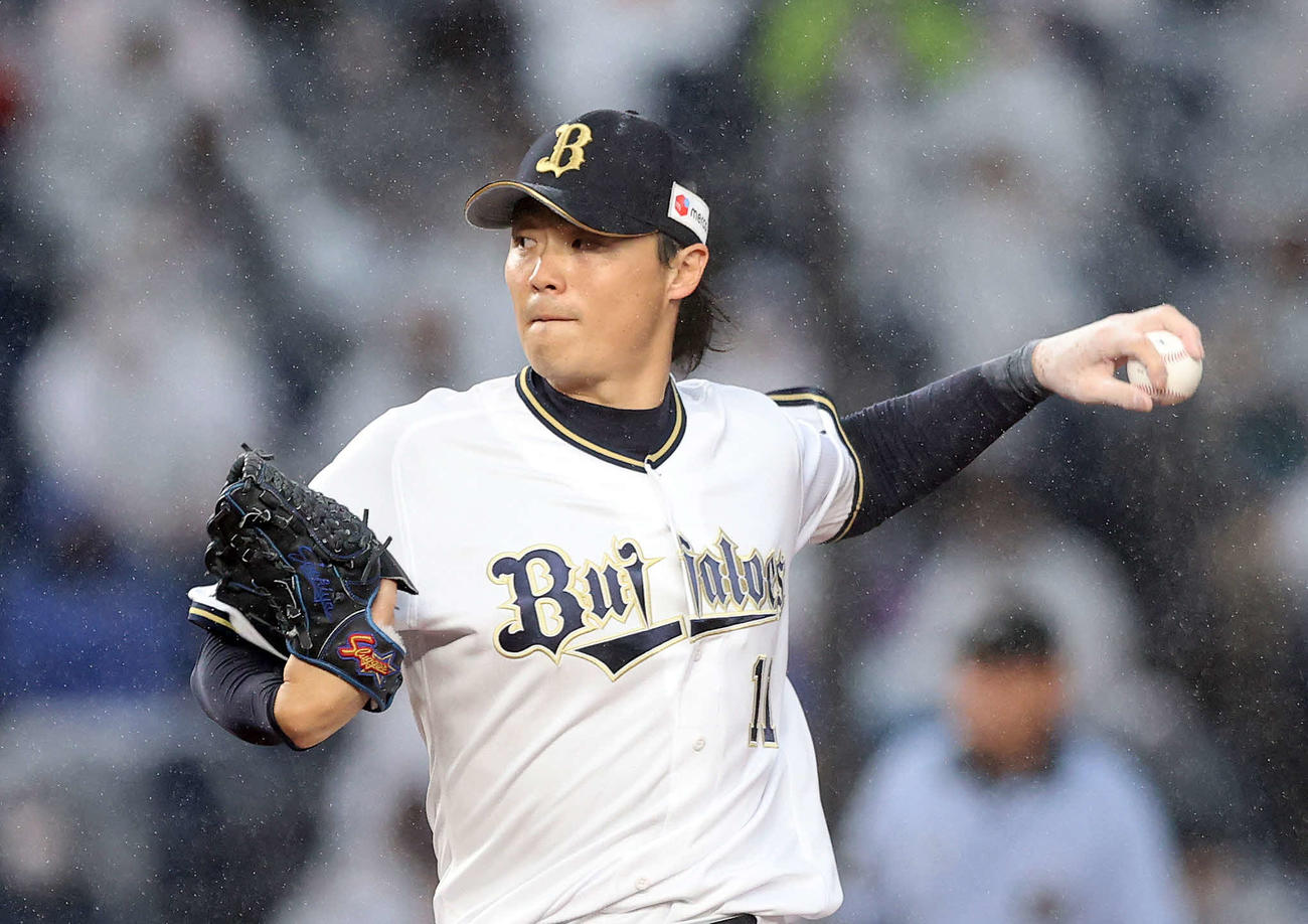 ロッテ対オリックス　先発し力投するオリックス山崎福（撮影・鈴木正人）