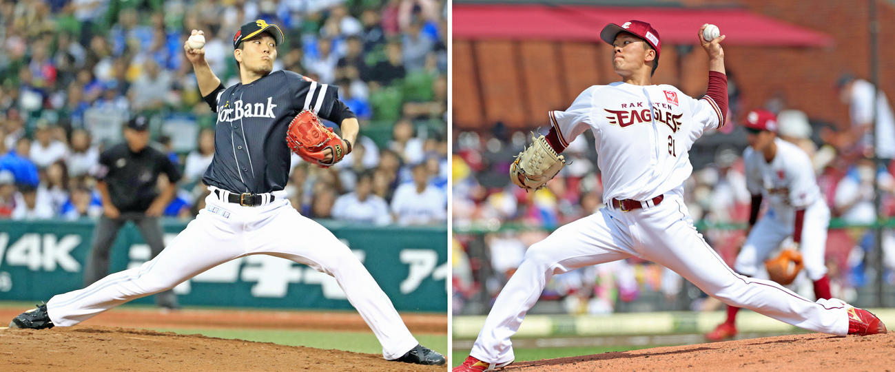 ソフトバンク千賀滉大（左）と楽天早川隆久