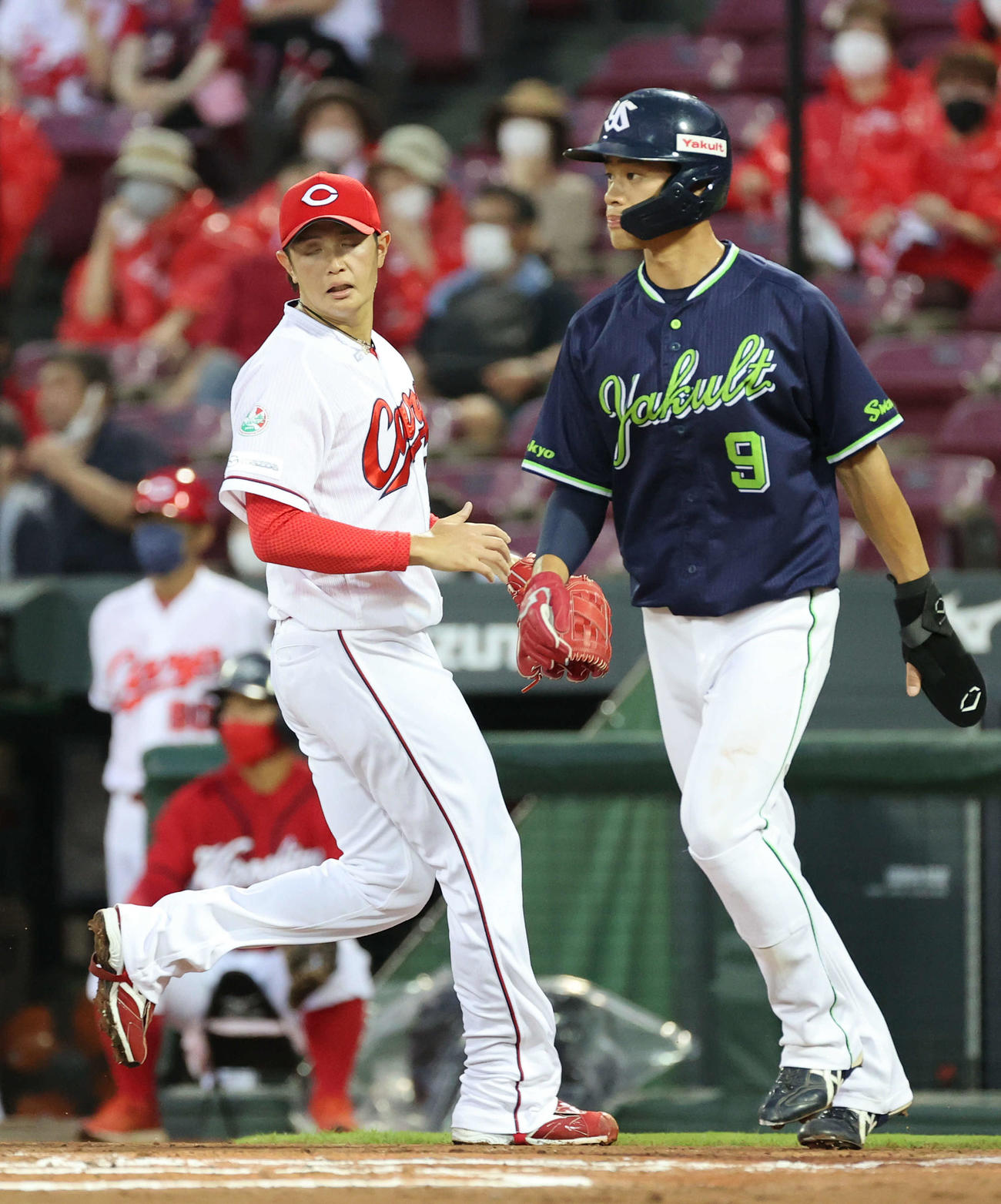 広島対ヤクルト　1回表ヤクルト無死二、三塁、山田に先制中前適時打を打たれた大道（撮影・加藤孝規）