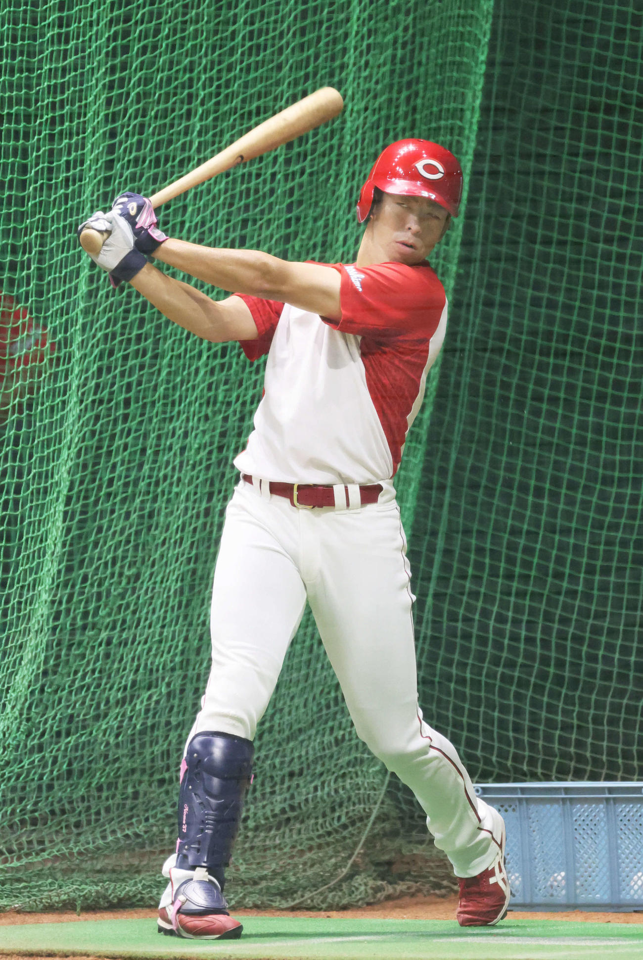 広島対ヤクルト　打撃練習をする野間（撮影・加藤孝規）