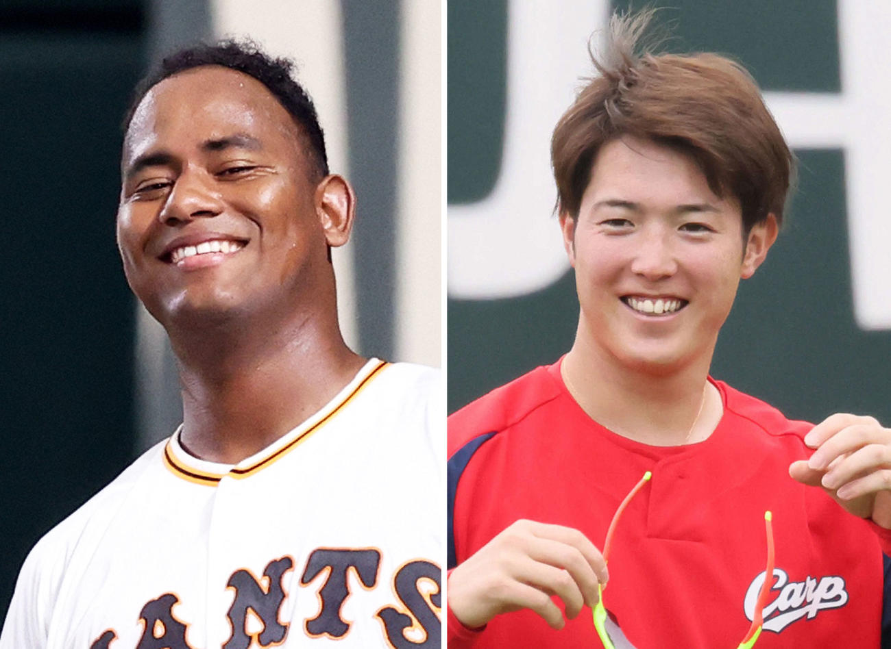 巨人メルセデス、広島森下暢仁（右）