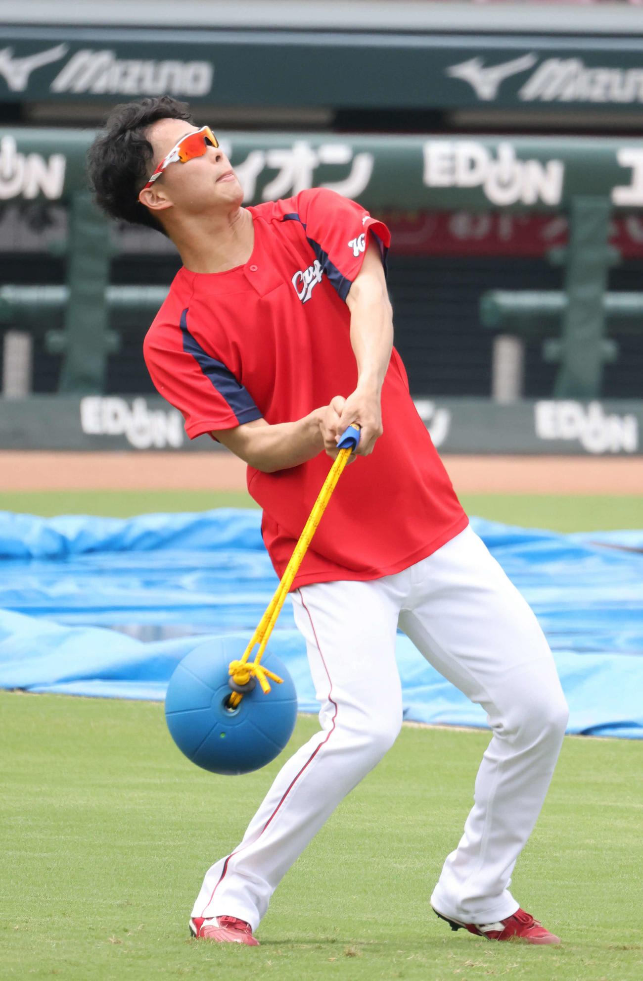 広島投手指名練習　練習する玉村（撮影・加藤孝規）
