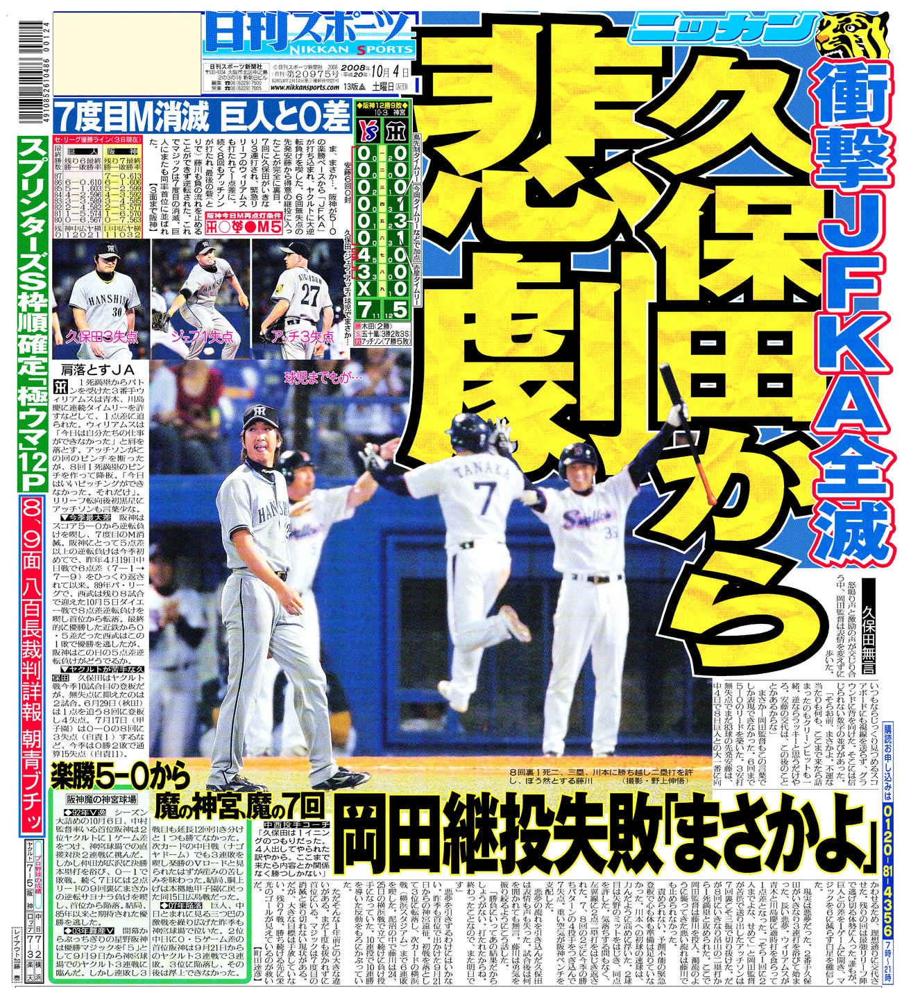 08年10月４日付日刊スポーツ大阪版紙面