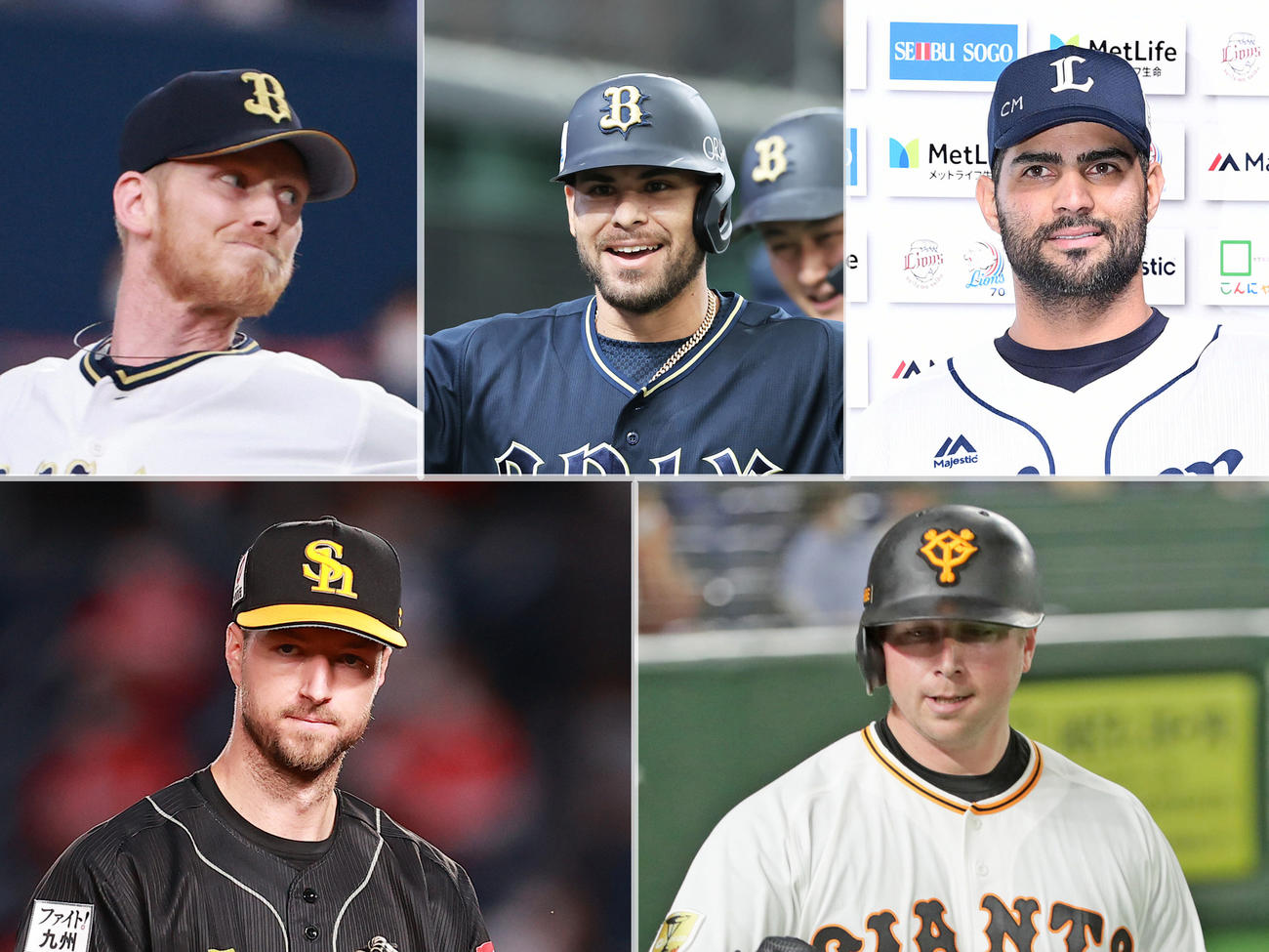 家族との関係を理由に退団した、上段左からオリックス・ディクソン、ロメロ、西武メヒア、下段左からソフトバンク・レイ、巨人スモーク