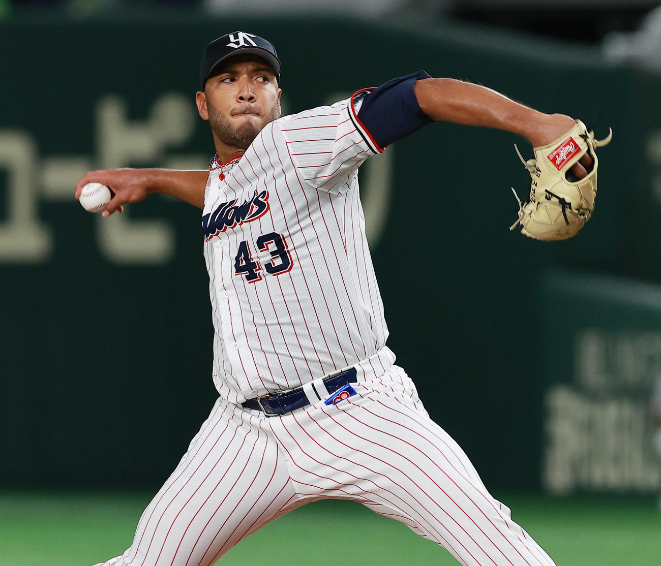 ヤクルト対広島　力投するヤクルト先発のスアレス（撮影・野上伸悟）