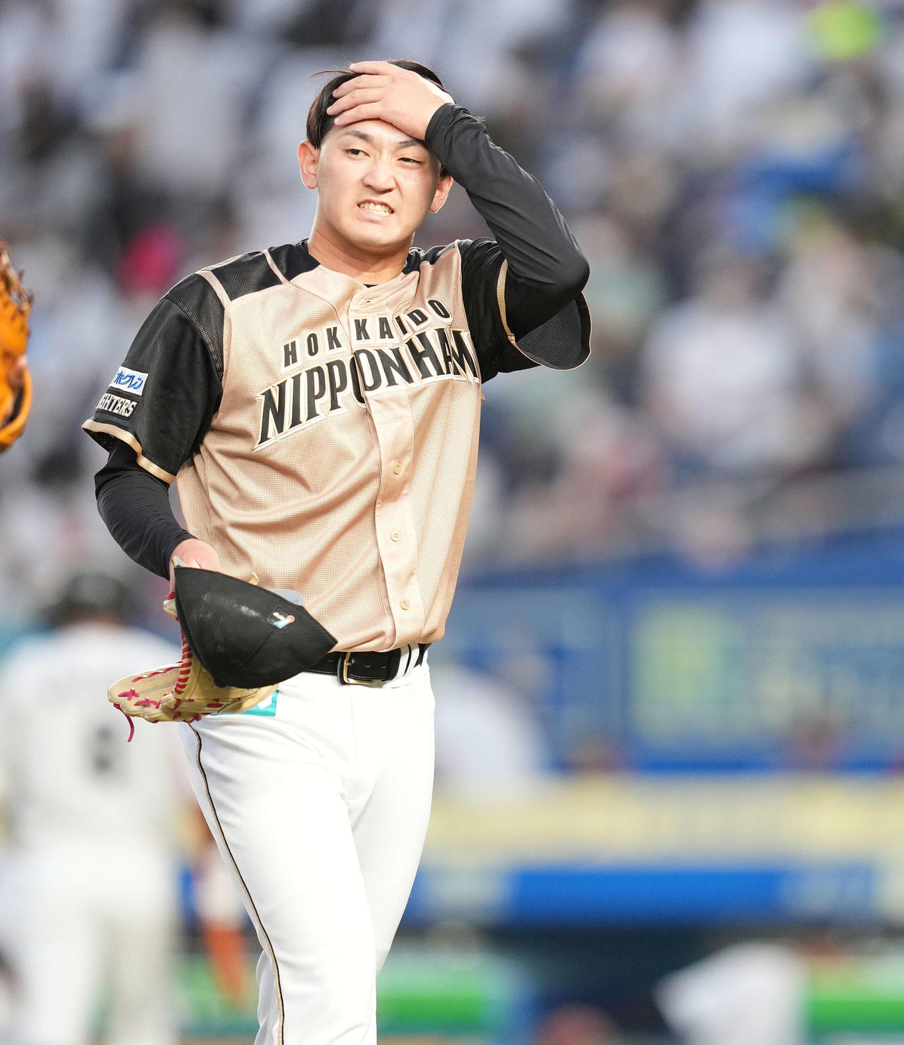 ロッテ対日本ハム　2回裏に2点を失い、悔しげな表情でベンチへ戻る日本ハム立野（撮影・鈴木みどり）