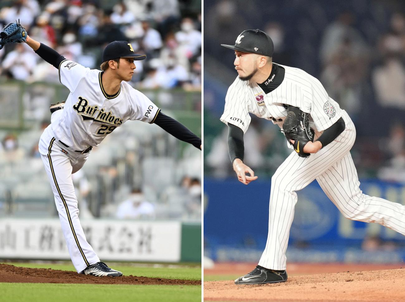 オリックス田嶋大樹（左）とロッテ石川歩