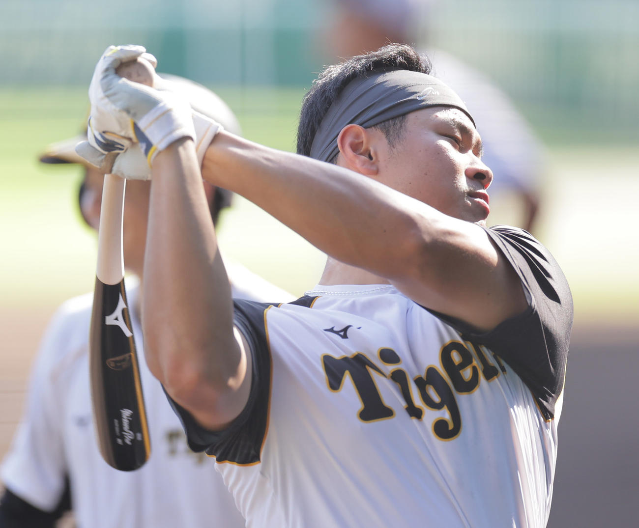 阪神対ヤクルト　打撃練習を行う阪神佐藤輝（撮影・清水貴仁）