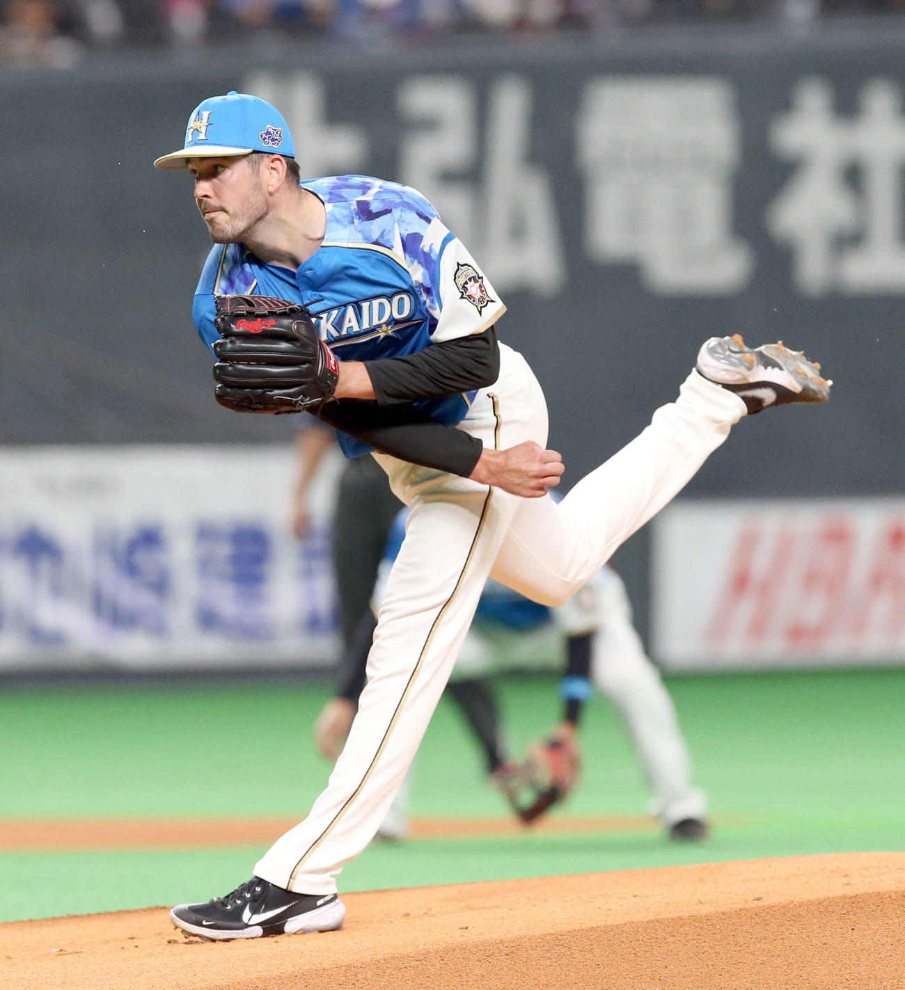 日本ハム対楽天　日本ハム先発のバーヘイゲン（撮影・佐藤翔太）