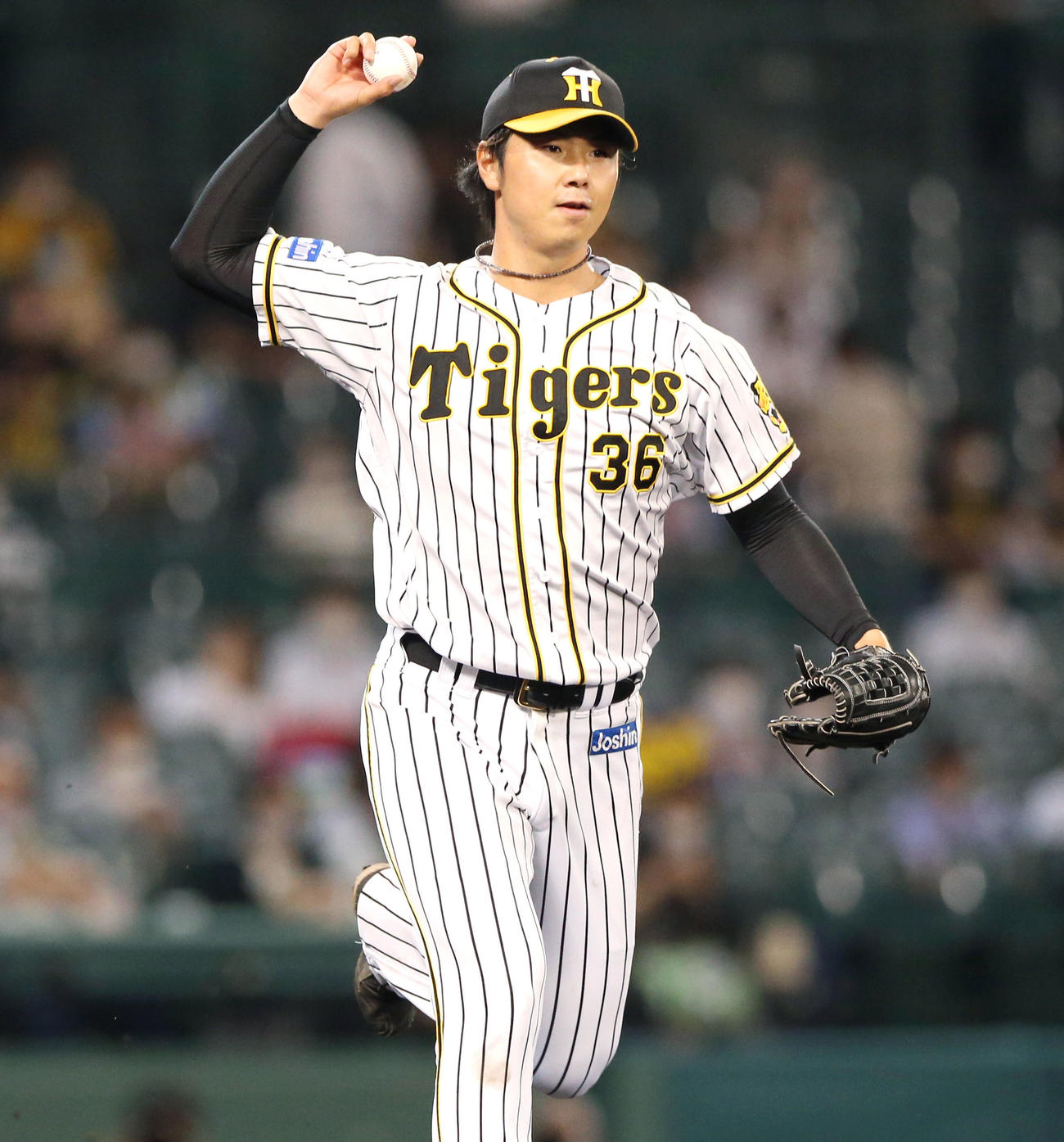 阪神対ヤクルト　8回表ヤクルト1死、浜地は坂口を投ゴロに仕留める（撮影・上山淳一）