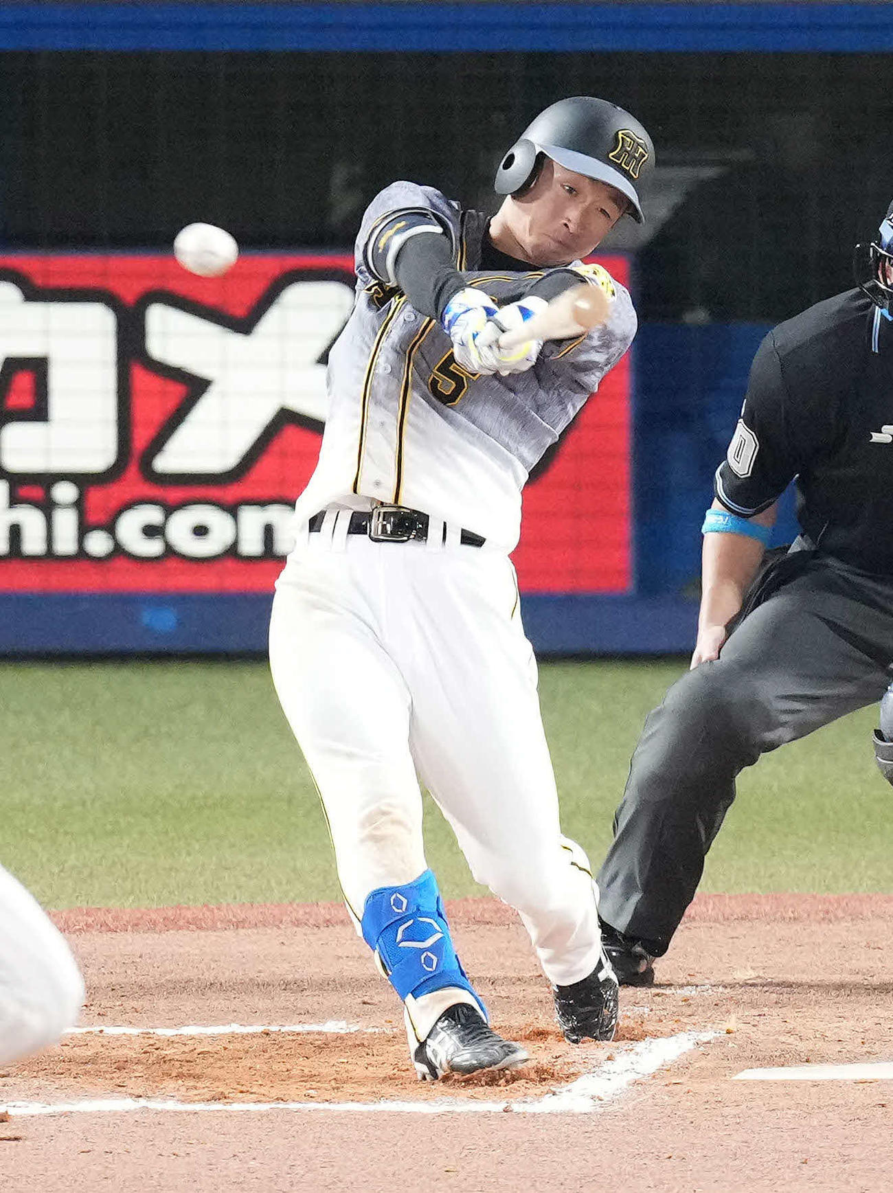 ヤクルト対阪神　6回表阪神無死、右前打を放つ近本。投手小川（撮影・鈴木みどり）