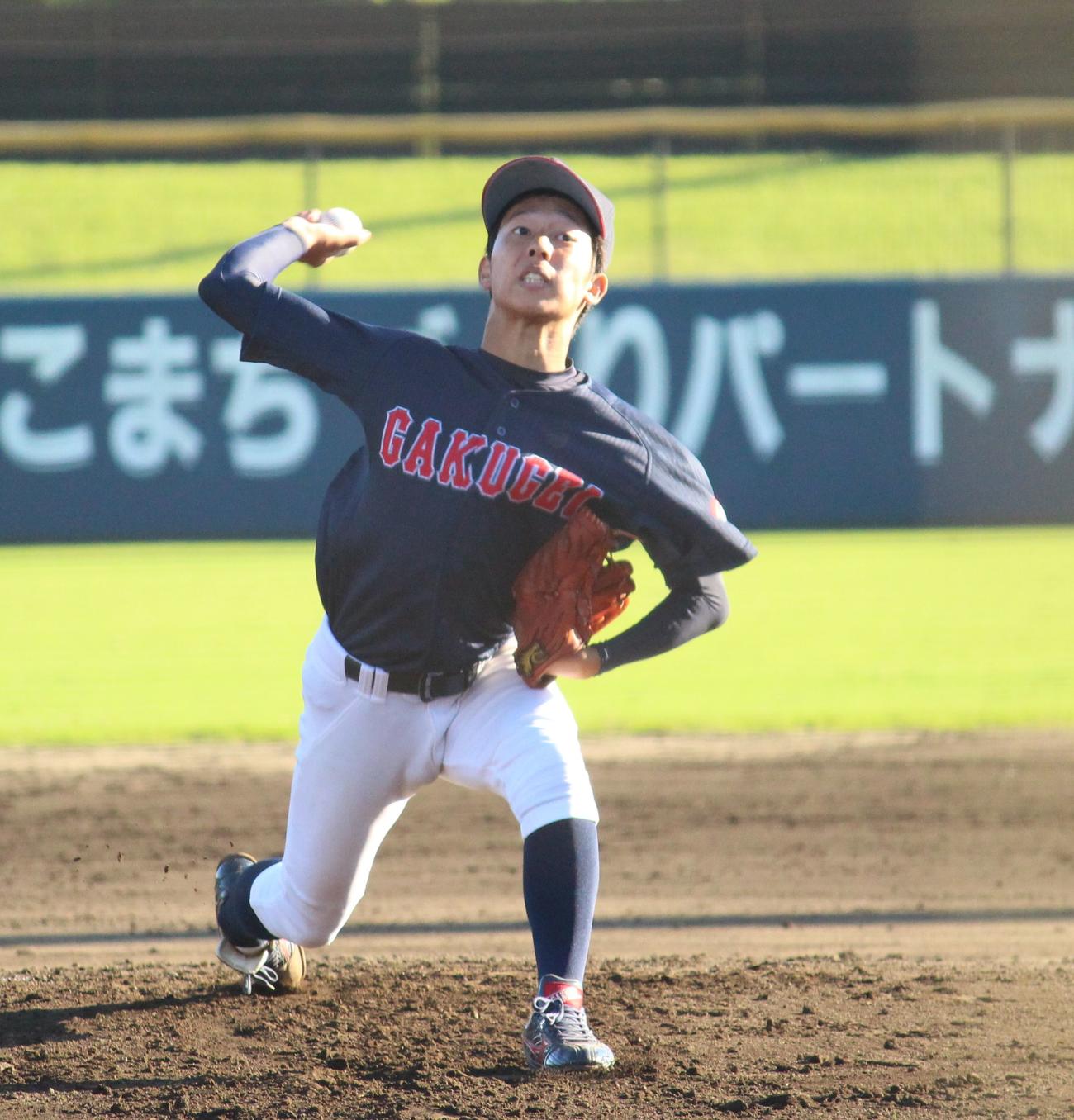 東京学芸大－杏林大　先発し力投する東京学芸大・一條（撮影・保坂恭子）