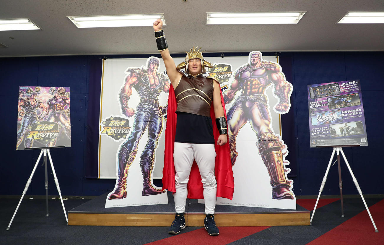 「北斗の拳LEGENDS ReVIVE」の2周年応援隊長に任命されたラオウこと杉本（撮影・前岡正明）