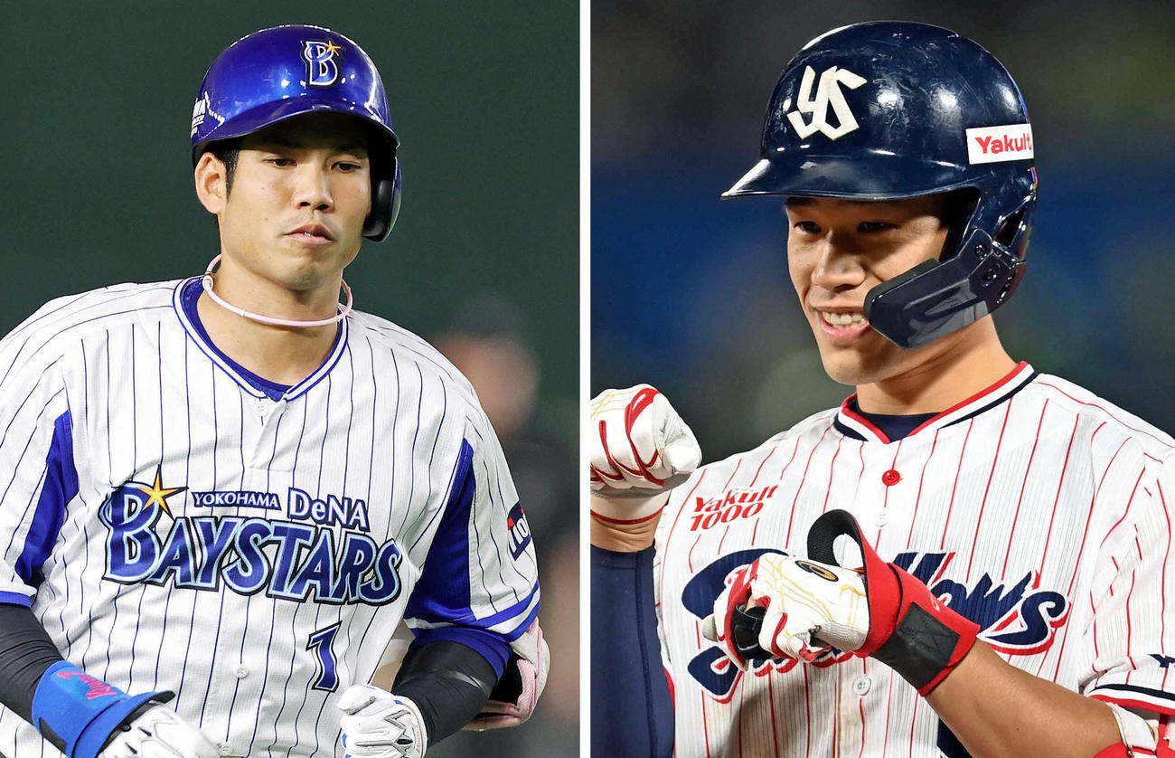 DeNA桑原将志（左）ヤクルト塩見泰隆