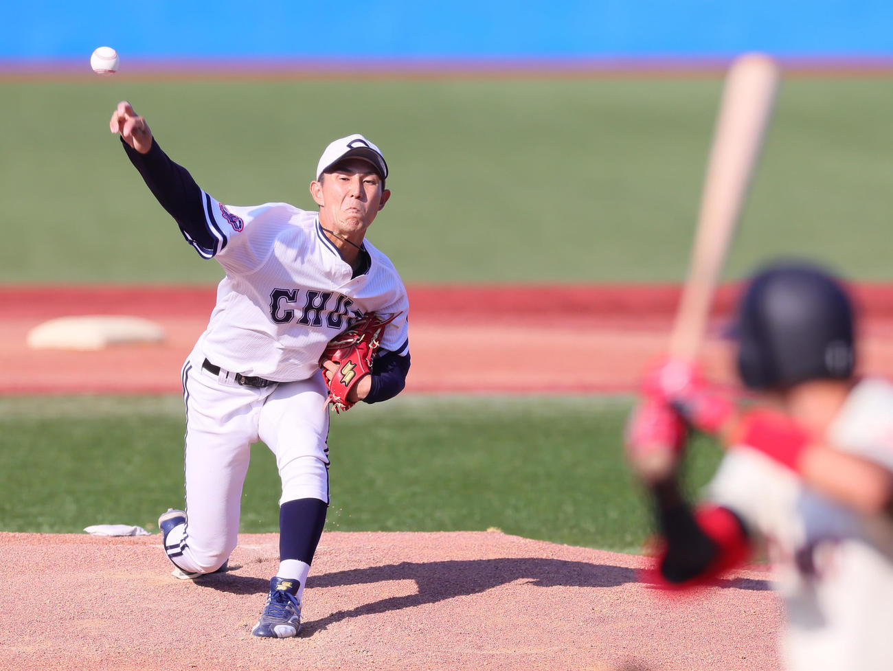 日大対中大　中大先発の皆川（撮影・足立雅史）