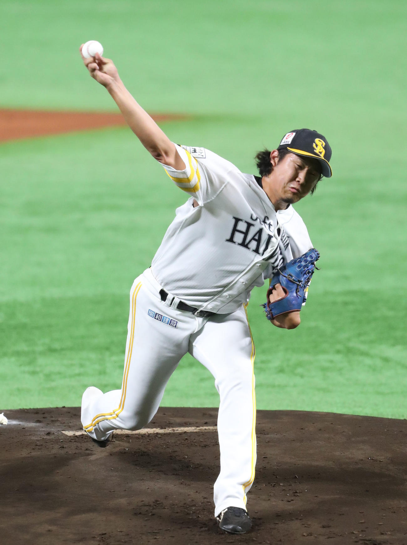 ソフトバンク対日本ハム　5回を1失点と好投するソフトバンク先発の杉山（撮影・梅根麻紀）