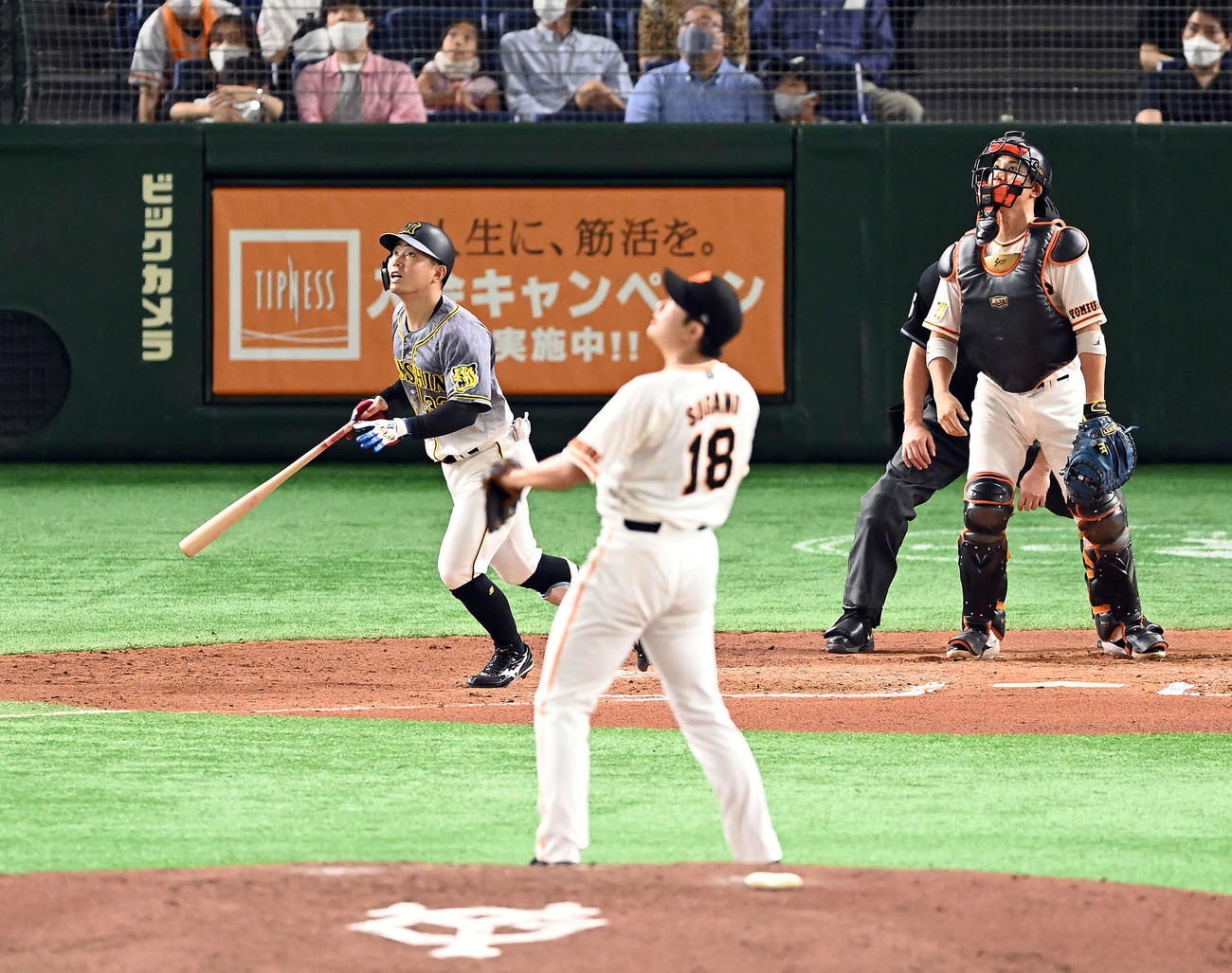 巨人対阪神　7回表阪神1死、菅野から先制のソロ本塁打を放つ糸原（撮影・たえ見朱実）