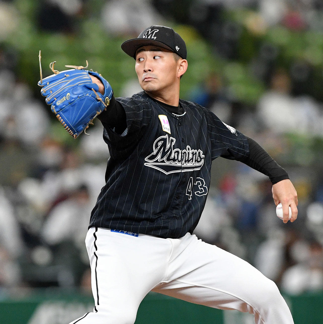 西武対ロッテ　5回、力投するロッテ先発の小島（撮影・滝沢徹郎）