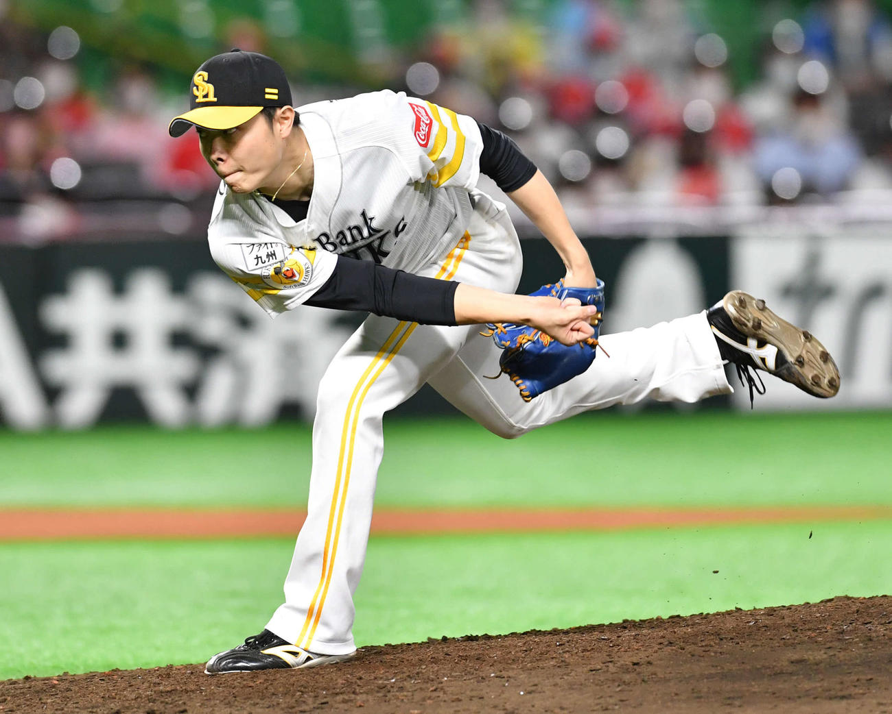 ソフトバンク対日本ハム　6回表から登板し3勝目を挙げた松本（撮影・岩下翔太）