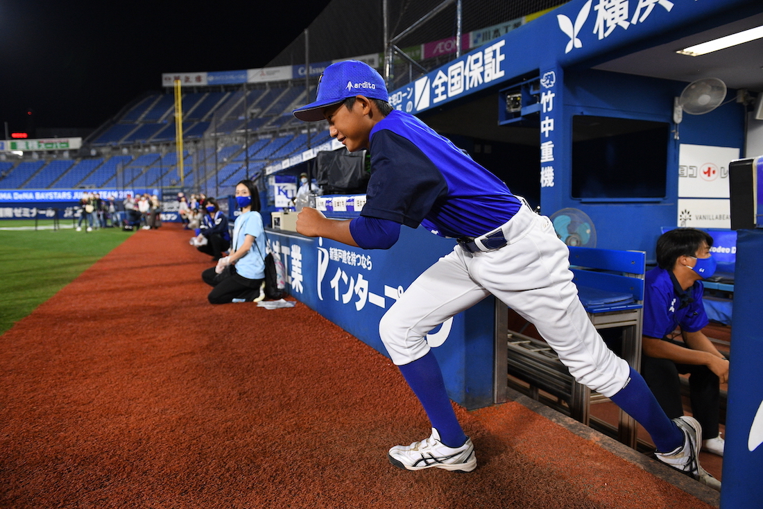 結団式に臨む「横浜DeNAベイスターズジュニアチーム2021」の細谷環央（たまお）主将（球団提供）
