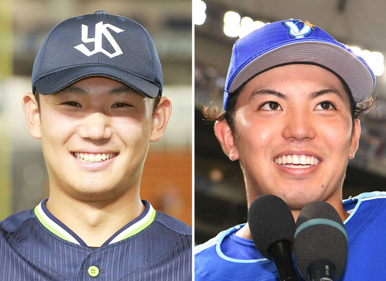 左からヤクルト奥川恭伸、DeNA東克樹