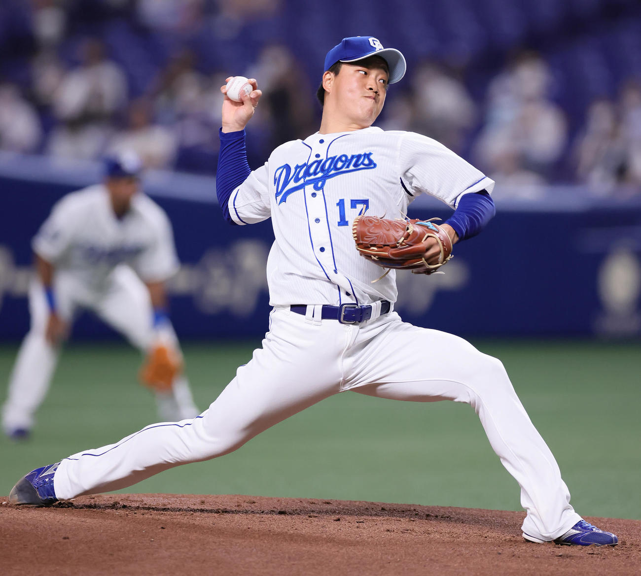 中日対巨人　10勝目を挙げた柳（撮影・足立雅史）