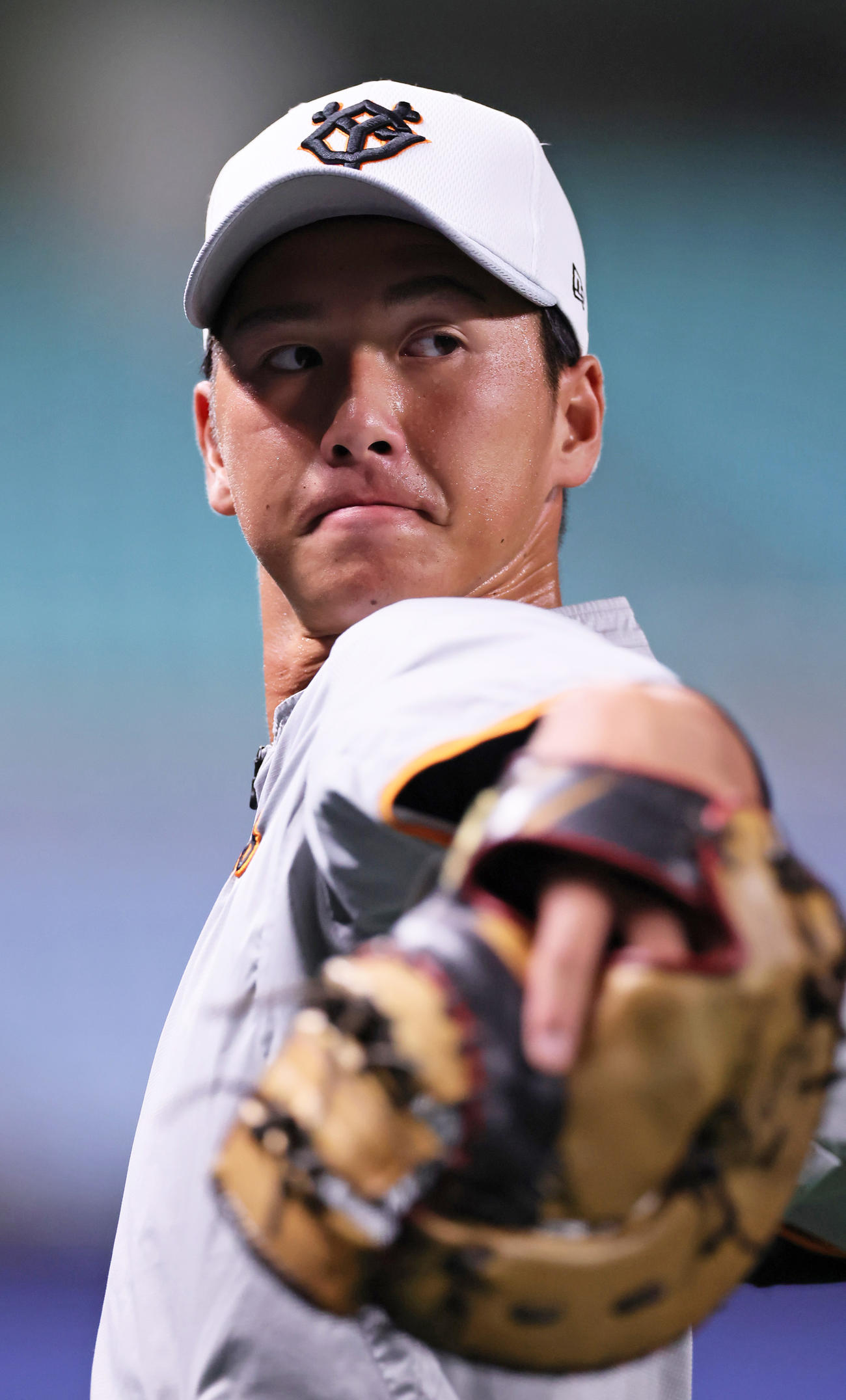 1軍に合流した巨人秋広（撮影・足立雅史）