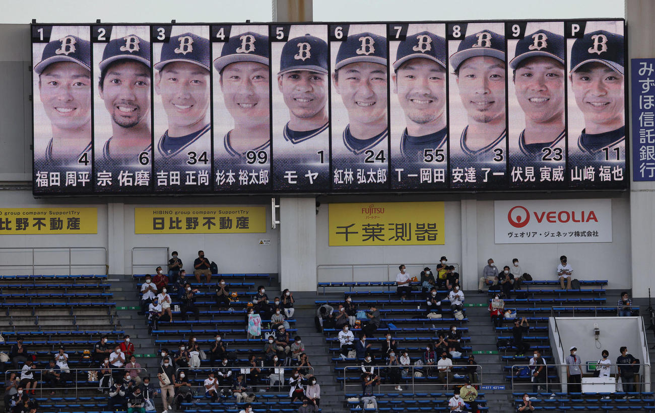 ロッテ対オリックス　オリックスのスタメン。三番DHで吉田正が入る（撮影・垰建太）