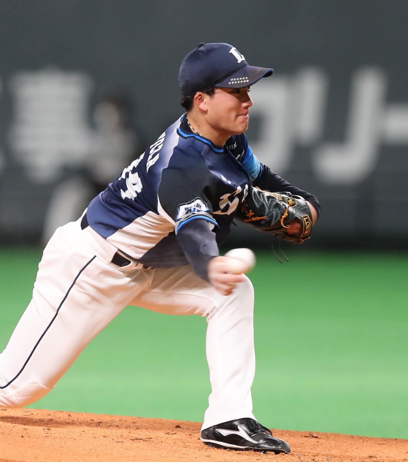 日本ハム対西武　西武先発の与座（撮影・黒川智章）