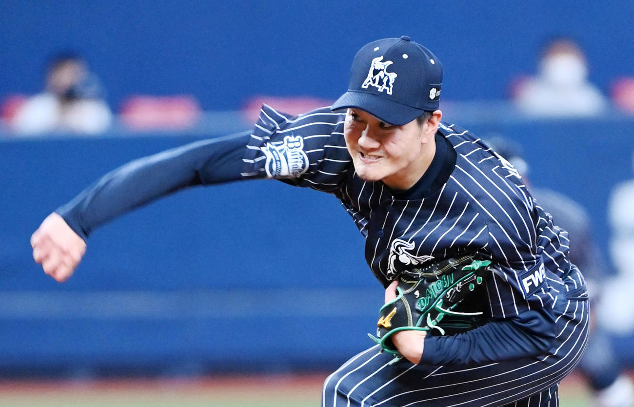 オリックス対ソフトバンク　オリックス先発の竹安（撮影・前岡正明）
