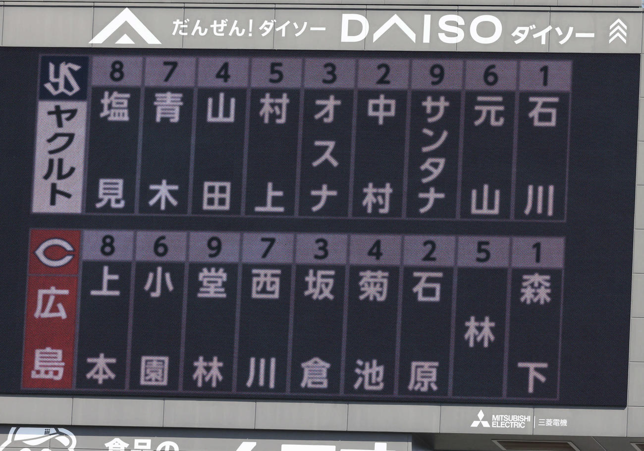 広島対ヤクルト　両軍スタメン（撮影・加藤孝規）