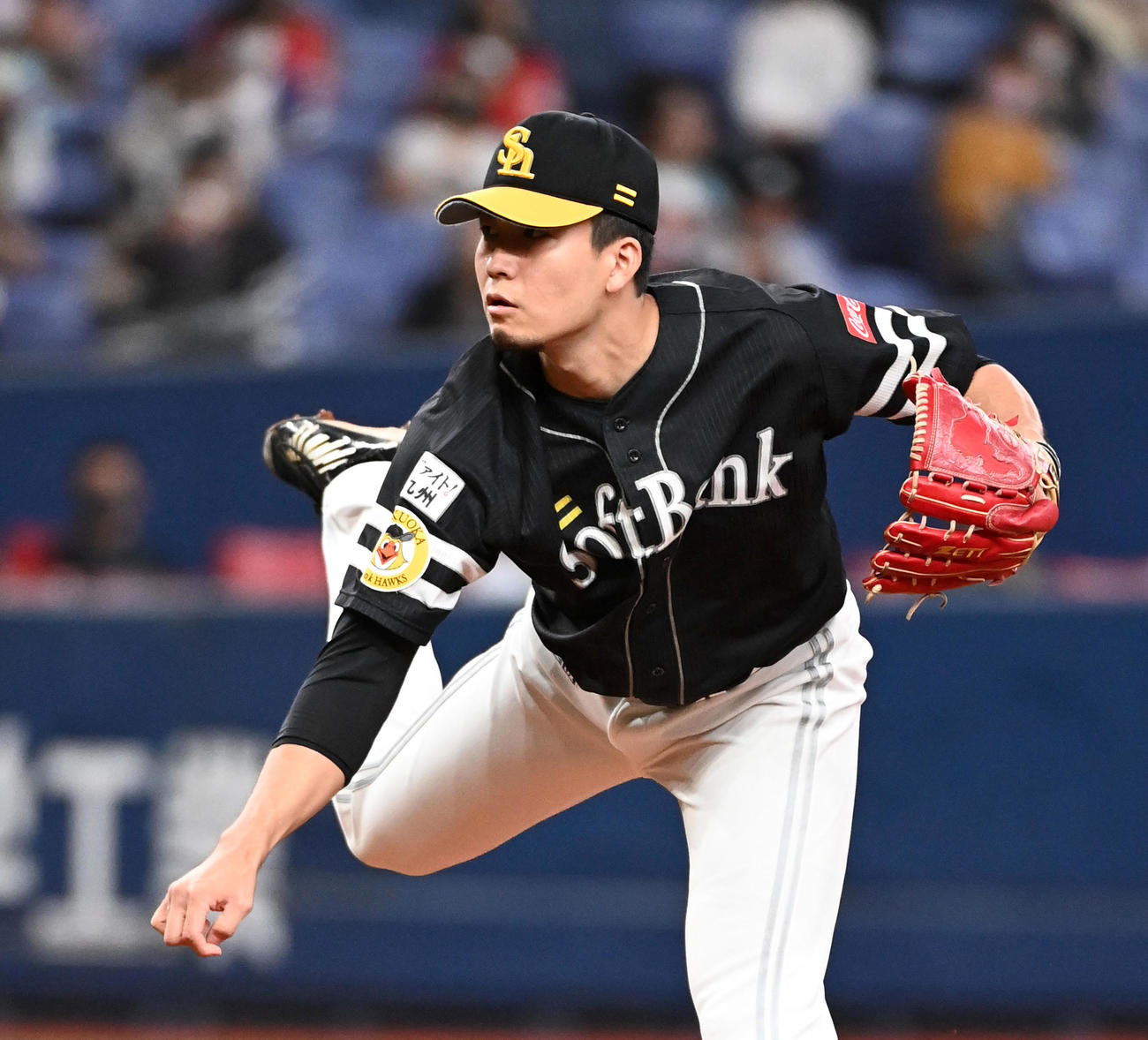 オリックス対ソフトバンク　ソフトバンク先発の千賀（撮影・前岡正明）