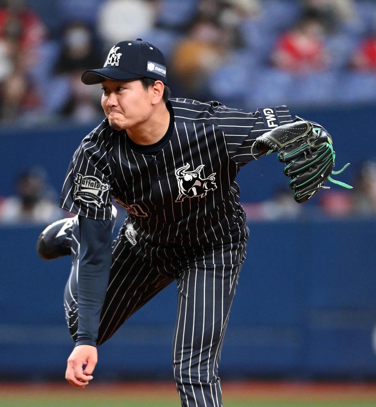 オリックス対ソフトバンク　オリックス先発の竹安（撮影・前岡正明）