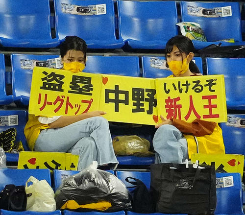 DeNA対阪神 3回表、阪神中野を応援するファン(撮影・江口和貴)