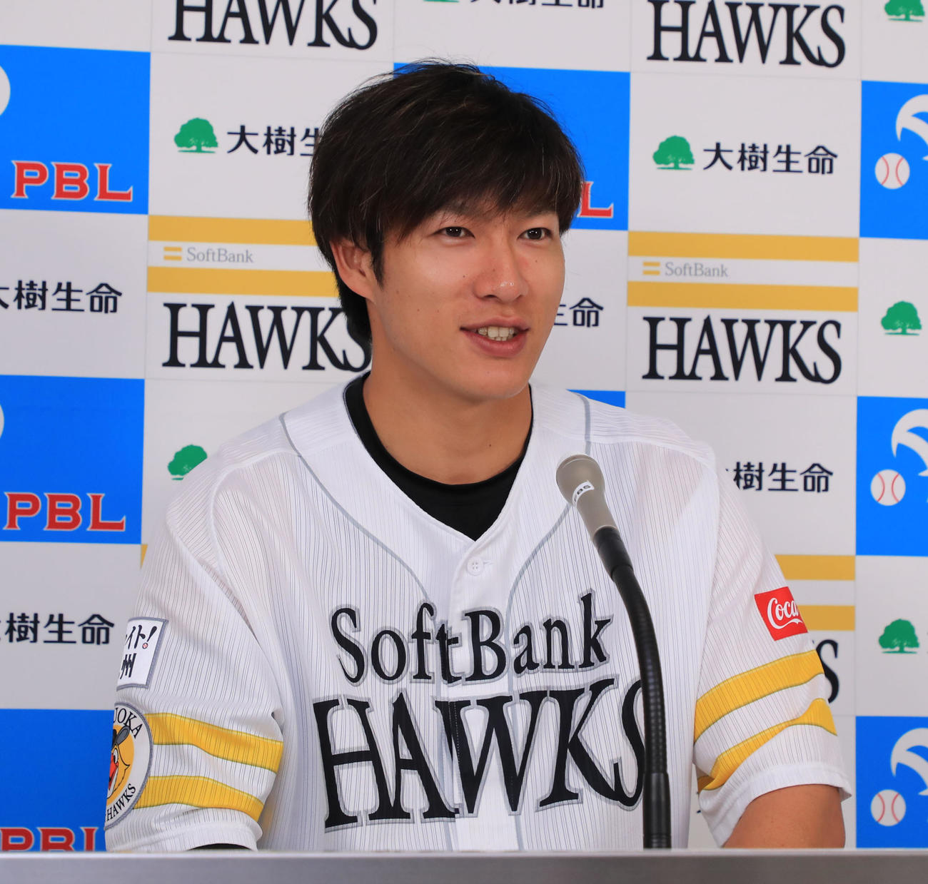 大樹生命月間MVP賞に輝いた柳田悠岐（撮影・球団提供）